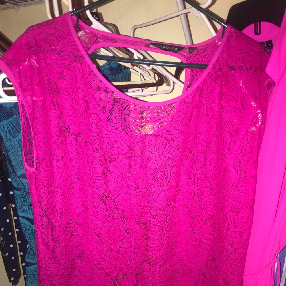 Express size small lace overlay hot pink shirt